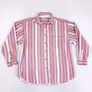 Partners Vintage Striped Button Up Shirt Womens Large Red Casual Retro